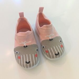Baby Shoes Whale Pink Knit Sock Style
